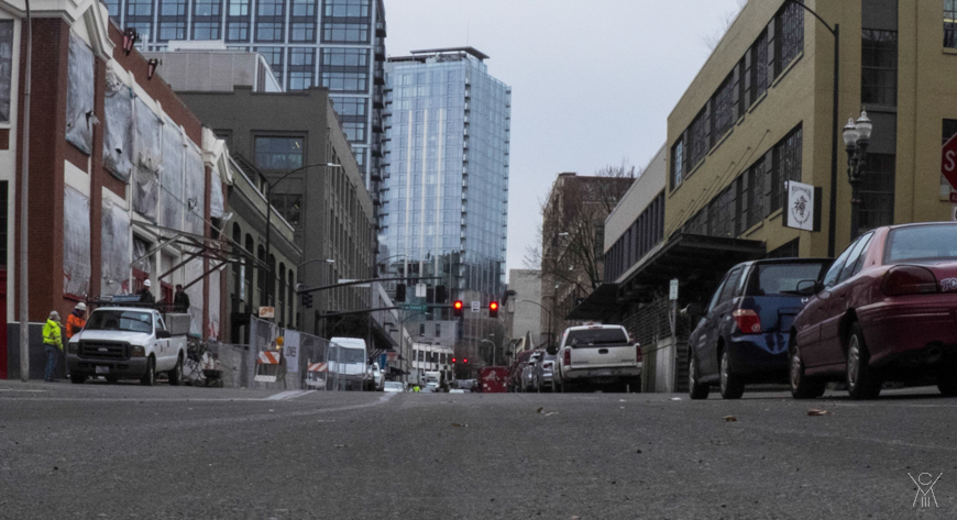Looking south towards on 13th. ZGF Building blocks view of church now